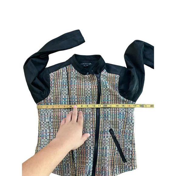 Theory Assymetrical Leather Silk Tweed Rainbow Moto Jacket Size 4 - Picture 7 of 7
